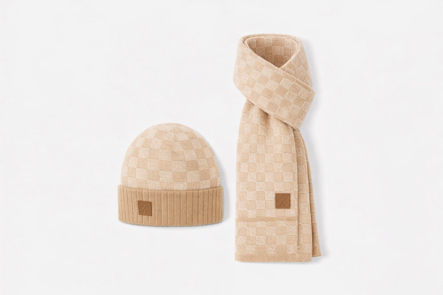 Bonnet et écharpe LV beige 