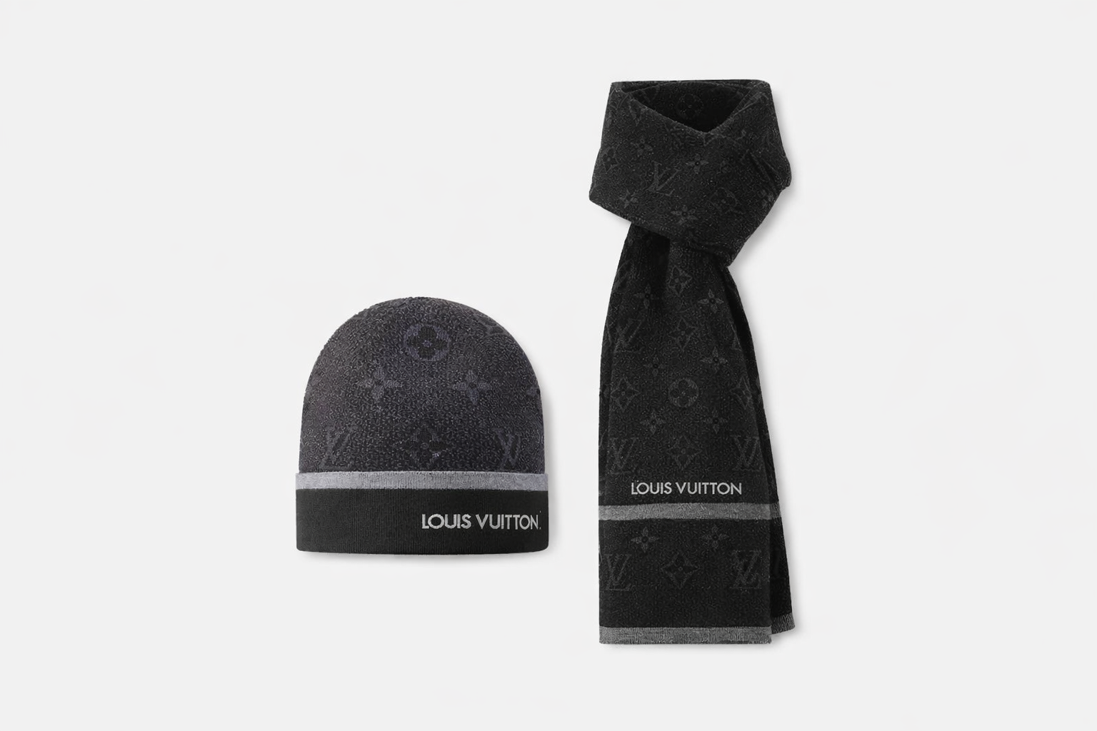 Bonnet et écharpe LV noir