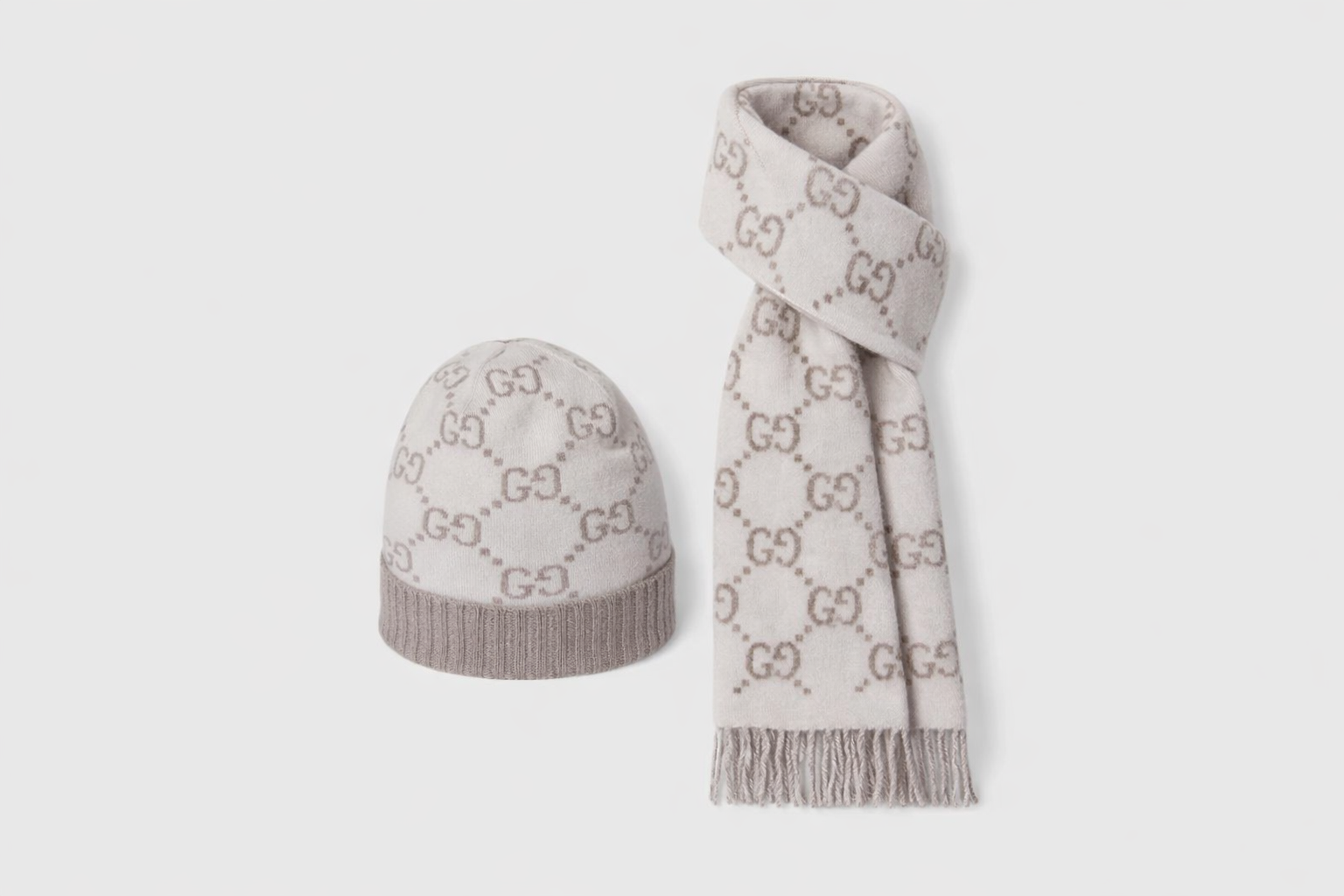 Bonnet et écharpe GG Beige