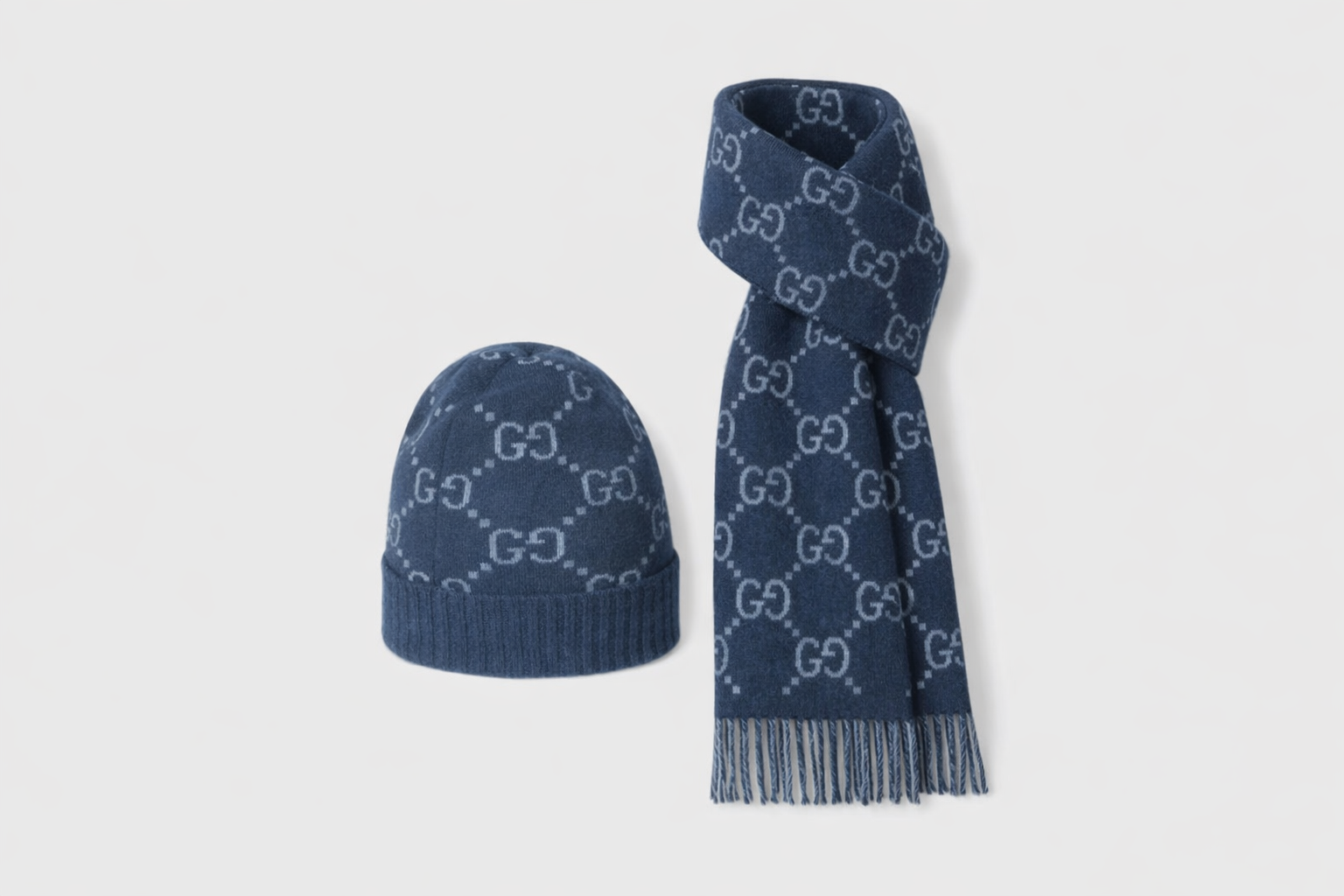Bonnet et écharpe GG bleus foncée