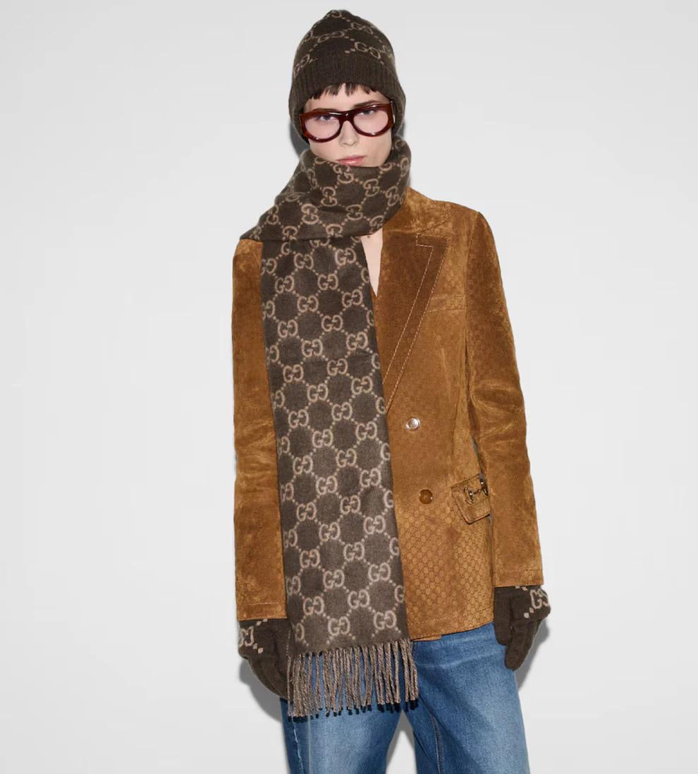 Bonnet et écharpe GG marron