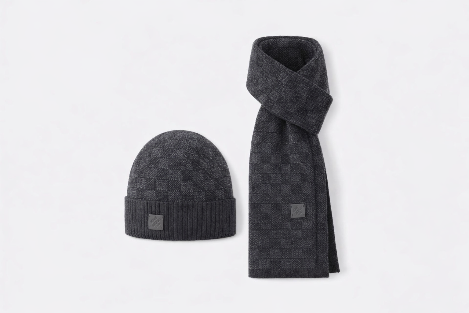 Bonnet et écharpe LV noir